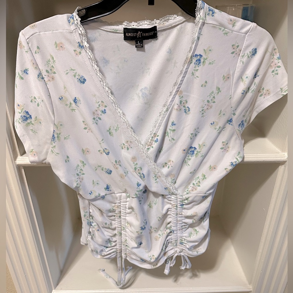 White Crop top with flower detail